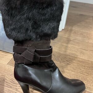 Elegant Black Fur-Trimmed Heeled Boots